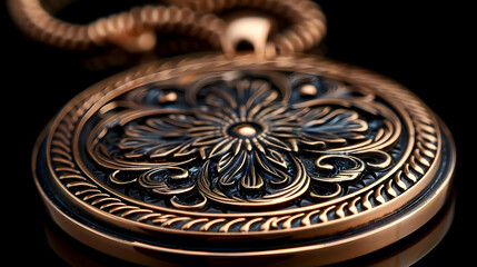 Obraz premium Close-Up of Ornate Gold Pendant with Intricate Design - Macro Photography