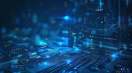 Obraz premium Futuristic electronic circuit technology blue background concept. AI generated image