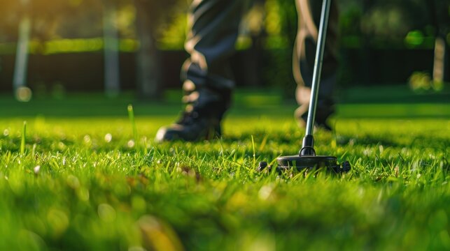 Close-up of a Metal Detector in Lush Grass