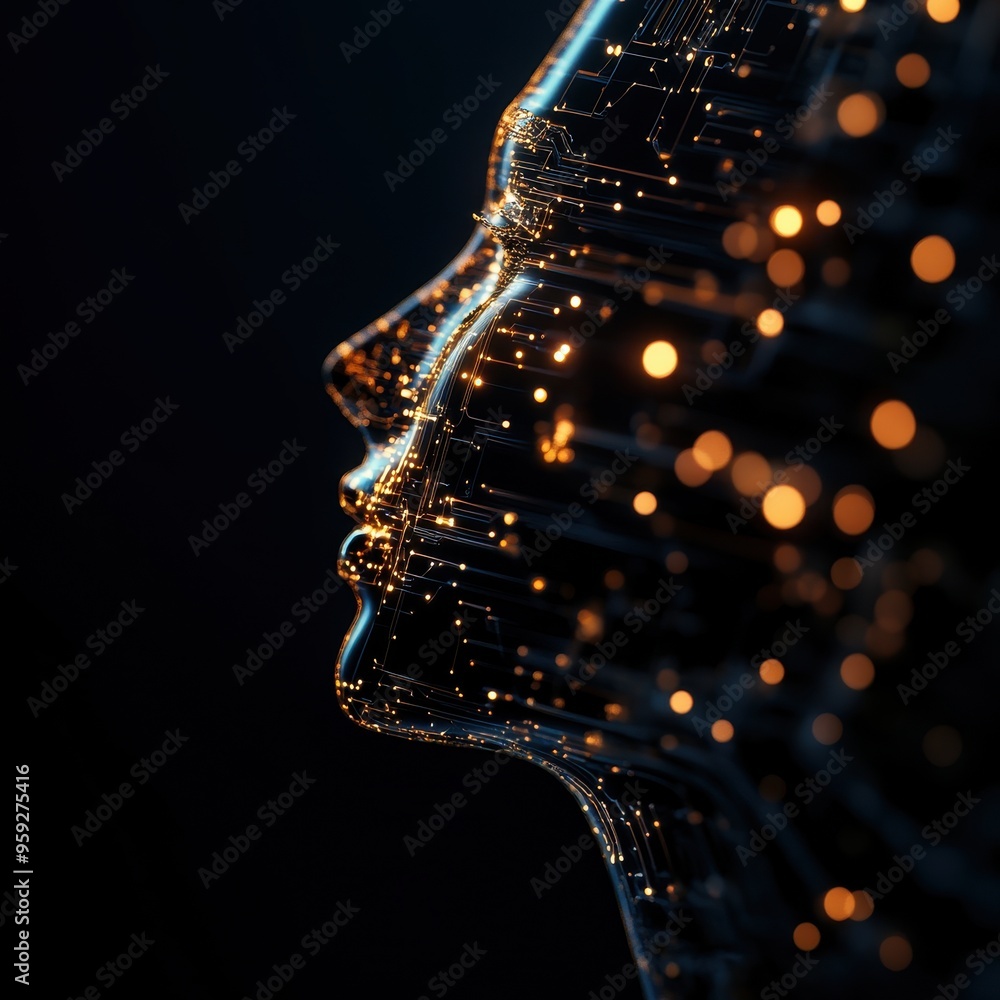 Aufkleber a futuristic depiction of a human face with glowing circuit patterns, symbolizing the fusion of tech