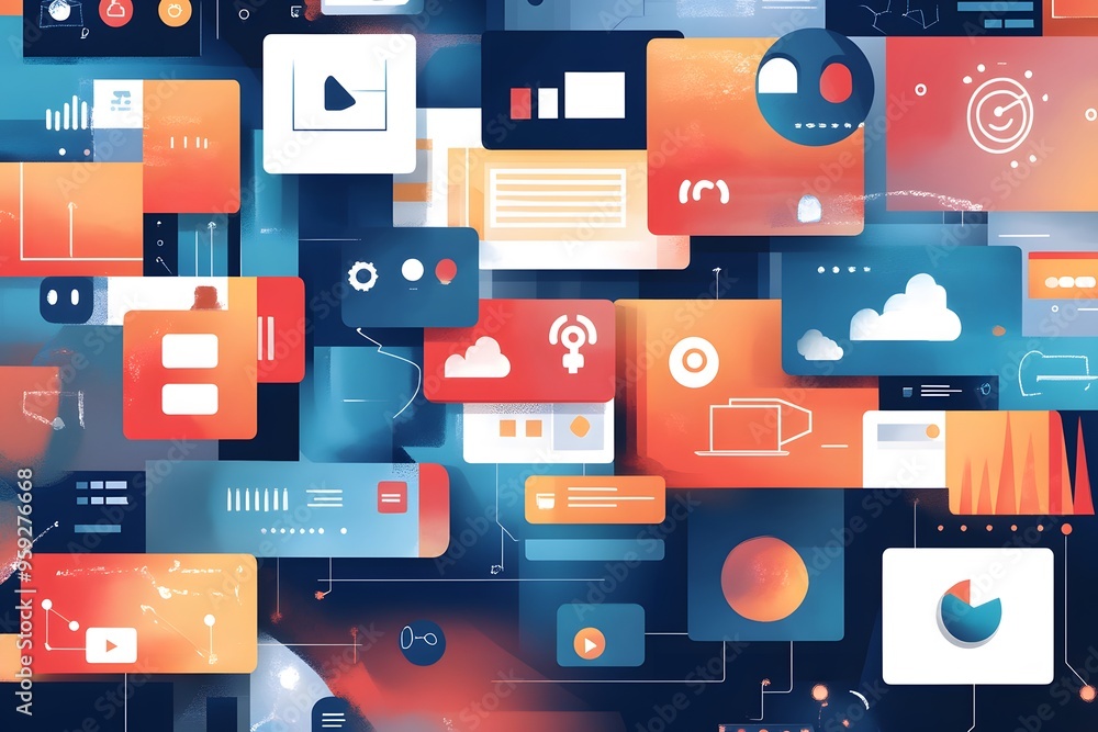 Poster abstract digital interface with geometric shapes and icons