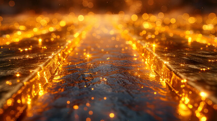 Naklejka premium Golden Path with Glittering Bokeh 3D Illustration