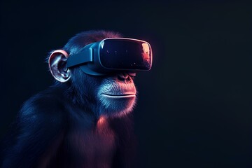 monkey wearing virtual glasses with dark background with red light