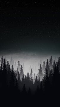 Pine forest with starry night sky illustration vertical looping animation abstract background