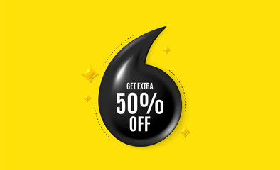 Offer 3d quotation banner. Get Extra 50 percent off Sale. Discount offer price sign. Special offer symbol. Save 50 percentages. Extra discount quote message. Quotation comma yellow banner. Vector