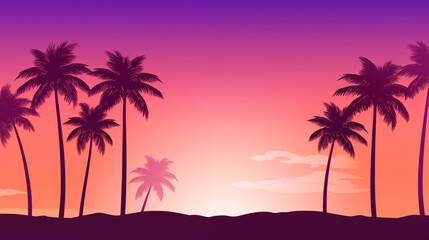 Serene Tropical Sunset Over Horizon With Palm Tree Silhouettes
