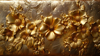 Golden Floral 3D Illustration on Gold Background