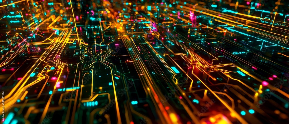 Aufkleber abstract neon lines and shapes create a vibrant, futuristic pattern.
