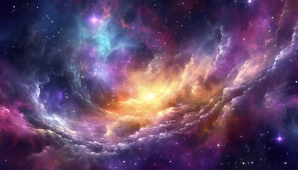Fototapeta premium Hyperrealistic dense gas, dust, space nebula, galaxy, shiny stars, supernova clouds cosmos universe in colorful fantasy cosmic blue, pink, violet, yellow colors background or wallpaper. 