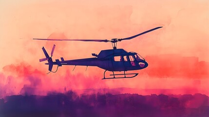 Fototapeta na wymiar An elegant watercolor illustration of a bi-plane soaring above a peaceful rural landscape, with soft light filtering through the clouds, fields of golden wheat waving below