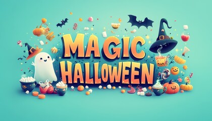 Naklejka premium Festive Halloween Greeting with Magical Elements