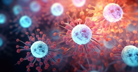 A close-up depiction of virus particles, showcasing their structure and complexity in a visually striking manner.