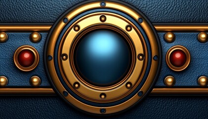 Golden Circle with Blue Center on Blue Leather Background