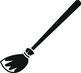 Black silhouette of a witch's broom pointing diagonally upwards to the right, representing concepts of magic, witchcraft, and halloween
