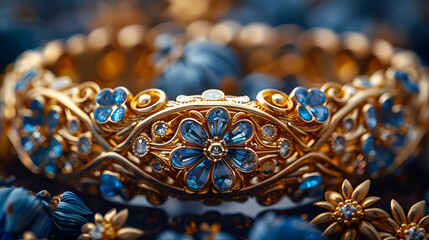 Obraz premium 3D Render of Gold and Blue Gemstone Bracelet