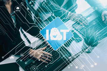 Internet of Things and Communication Technology Concept - Modern graphic interface showing smart information and digital lifestyle in application software for home and business use. uds