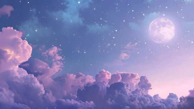 Full moon a dream purple sky clouds and twinkling stars