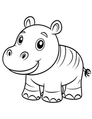 Obraz premium Cute cartoon baby hippopotamus coloring page for kids with a cute background, thick lines, and simple details