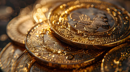 Gold Coins with Eagle Design - Macro Photography