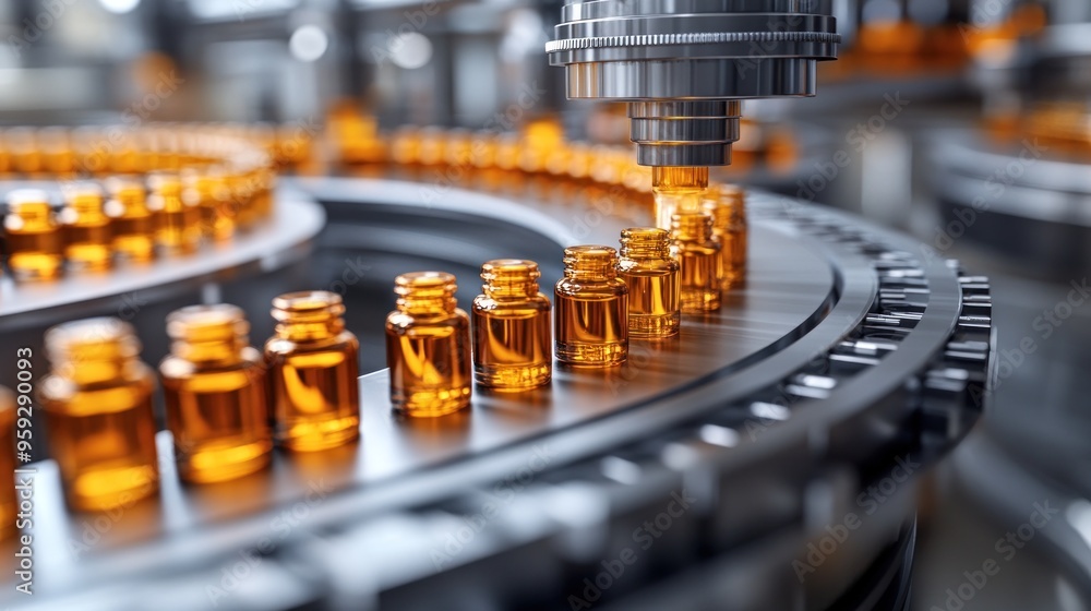Poster automated production line for filling amber bottles