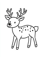 Fototapeta premium A simple, cute deer coloring page for kids, featuring a black-and-white design with crisp lines and a white background.