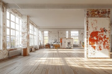 Bright, Minimalist Studio with Weathered Walls