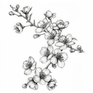 flower, cherry, Japan, floral, vector, nature, illustration, pattern, plant, drawing, leaf, art, vintage, decoration, sketch, branch, design, flowers, blossom, summer, spring, black, rose, garden, bea