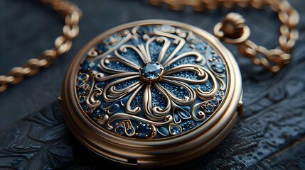 Obraz premium Ornate Pocket Watch with Blue Gemstones - 3D Illustration