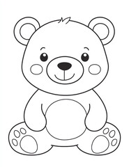 Fototapeta premium Coloring page for kids, teddy bear with a cute smile and big eyes in a cartoon style with simple line art on a white background
