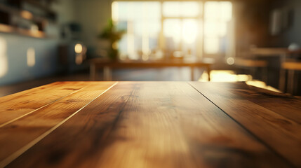 A close up of a professional realistic photo of an empty wooden table