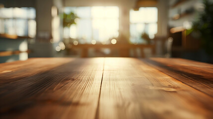 A close up of a professional realistic photo of an empty wooden table