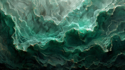 Obraz premium astarte.ai: Emerald Green Abstract Fluid Texture with Golden Highlights