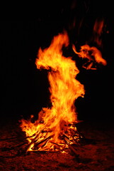 fire with flames isolated against black background