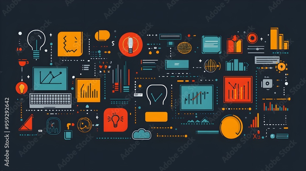 Wall mural flat design of a tech event poster with uniform iconography and typography