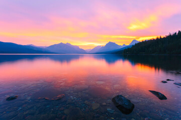 colorful sunrise at Glacier National Park