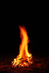 fire burning with flames isolated against black background