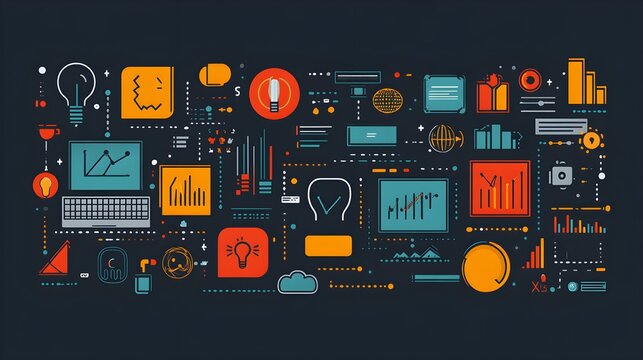 Flat design of a tech event poster with uniform iconography and typography