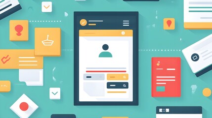 A flat design of a user profile page with uniform iconography and button styles