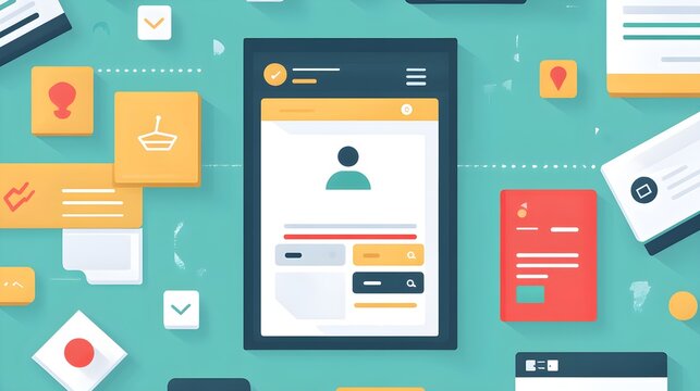 A flat design of a user profile page with uniform iconography and button styles