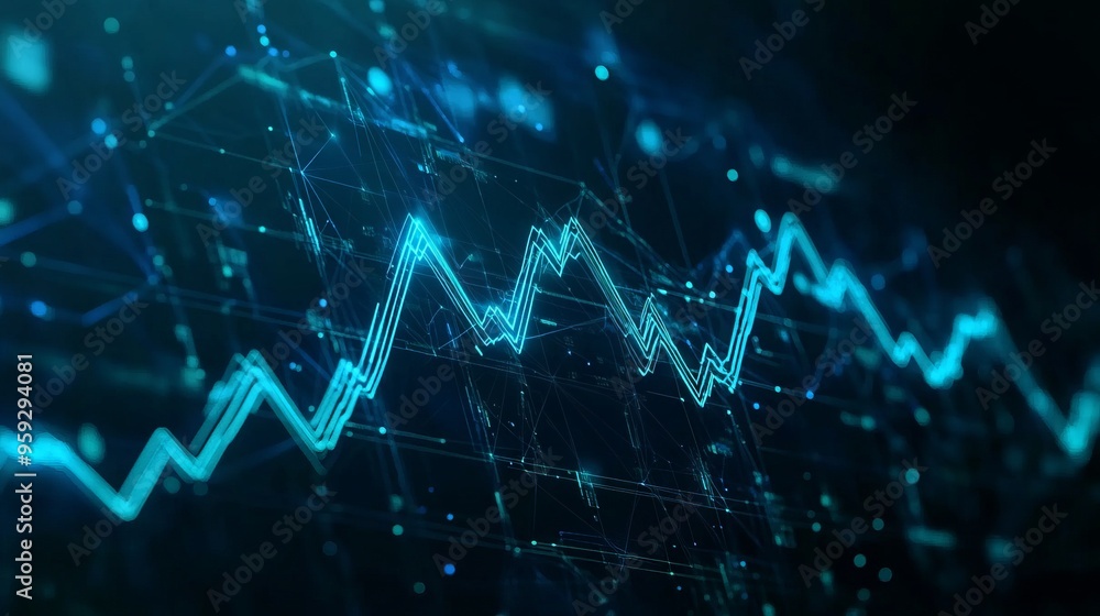 Aufkleber digital growth graph chart on technology map. abstract business analysis and stock market concept. l