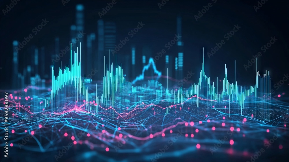 Poster digital growth graph chart on technology map. abstract business analysis and stock market concept. l