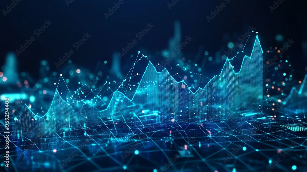 Poster digital growth graph chart on technology map. abstract business analysis and stock market concept. l