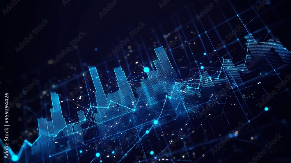 Aufkleber digital growth graph chart on technology map. abstract business analysis and stock market concept. l