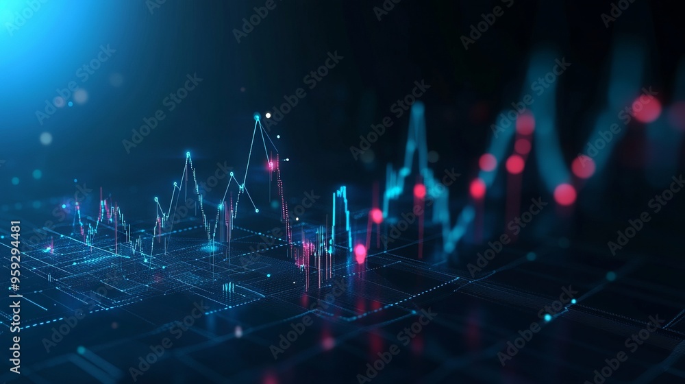 Poster digital growth graph chart on technology map. abstract business analysis and stock market concept. l
