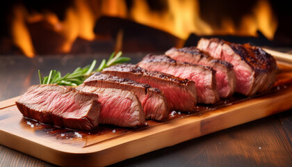 Sliced barbecue on a wooden board