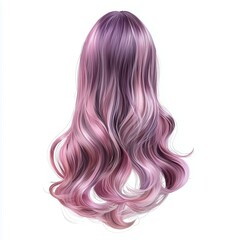 Naklejka premium A long, wavy wig for children, with pastel pink highlights, isolated on a white background