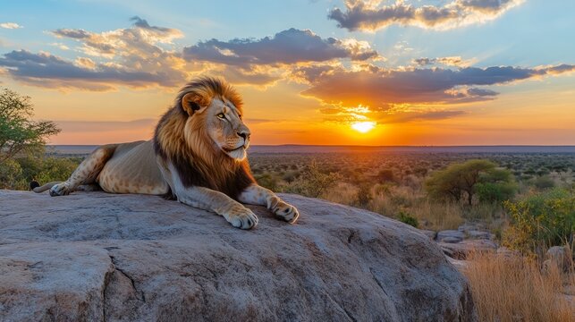 Lion King: Majestic Sunset Portrait in the African Savanna 1