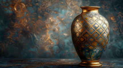 Decorative Gold and Blue Vase with Ornate Background Illustration