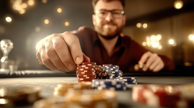 Poker showdown: Players engaging in thrilling game of Texas Hold'em at club, showcasing their strategic skills, competitive spirit as they navigate high-stakes world of poker.