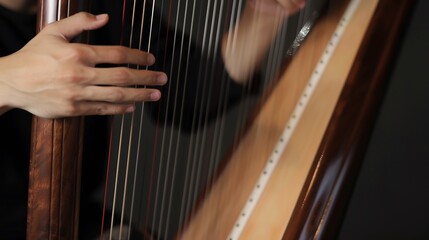 Luthier carefully selecting tonewood a custom harp considering grain orientation to enhance the instrument's natural resonance